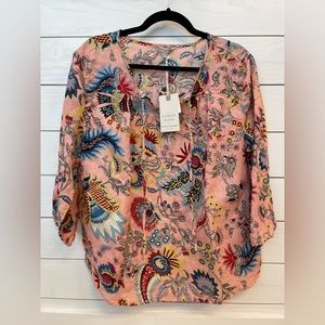 Boho Floral Linen Blouse Size Large NWT Linen Blend by Hester and Orchard
